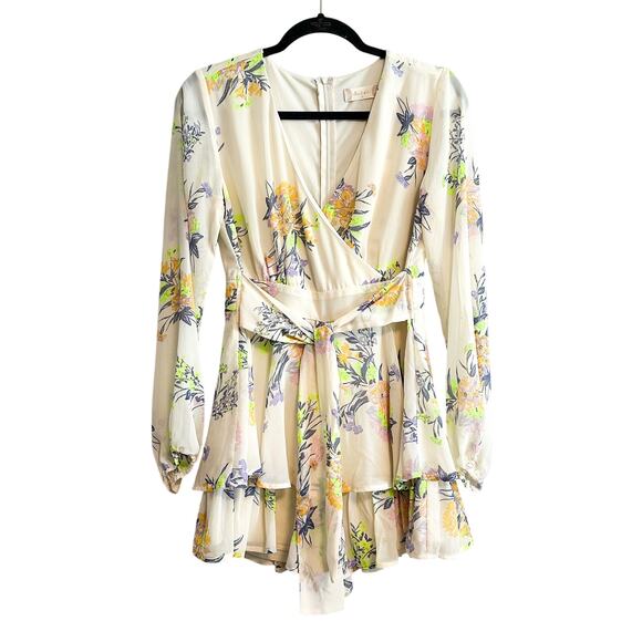 Altar'd State Alma Boho Floral Ruffle Tie Waist Romper NWT Size M Ivory Multi - Picture 1 of 14